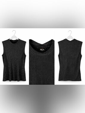 ISCA Black Metallic Ribbed Sleeveless Top